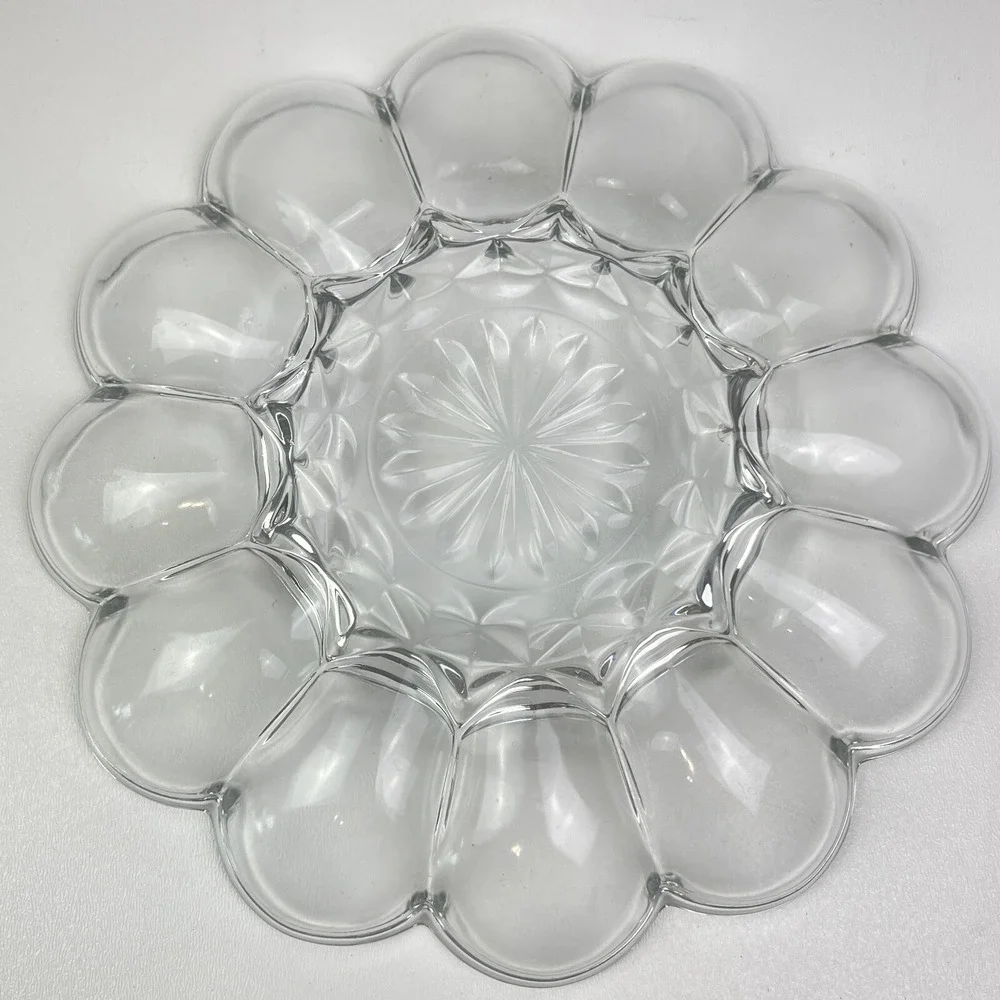 Vintage Anchor Hocking Fairfield Clear Deviled Egg Serving Dish Plate Platter
